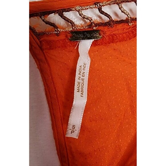 Size Small Free People Greenpoint Orange Boho Mini Dress - Picture 3 of 7